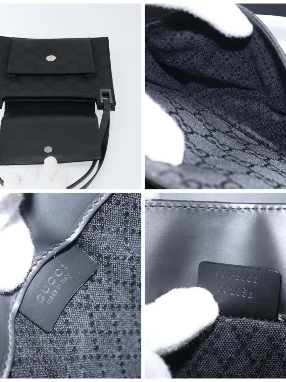 GUCCI GG Canvas Shoulder Bag Nylon Black Silver 001 3068 Auth ep12737 - Picture 15 of 16